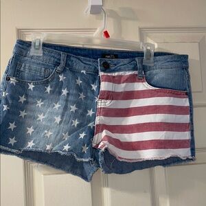 Rue21 Blue and Red Jean Shorts with American Flag Design